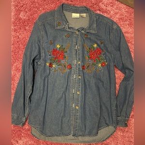 Denim embroidered long sleeve shirt
